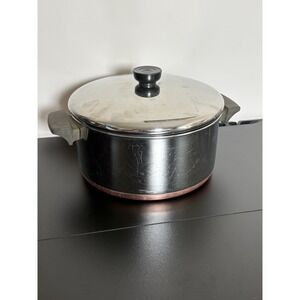 Vintage Revere Ware 4-1/2 QT 95g Stock Pot Copper Bottom Clinton Stainless USA